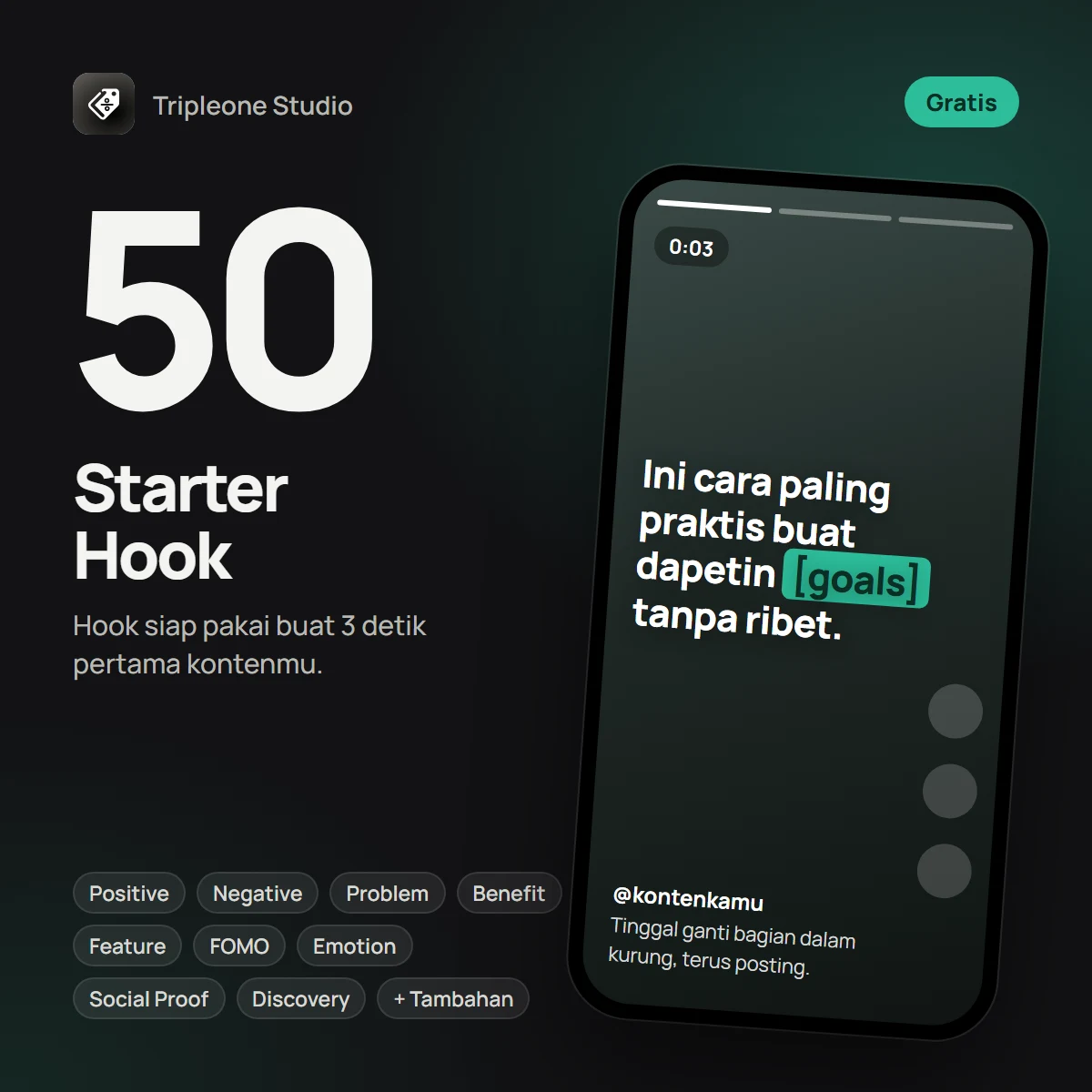 Sampul Starter Hook: 50 hook siap pakai buat 3 detik pertama